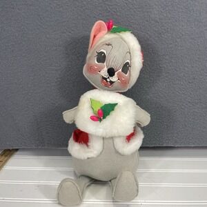 Vintage 1966 ANNALEE Christmas Girl MOUSE with Hand Warmer Muff 16" 60's